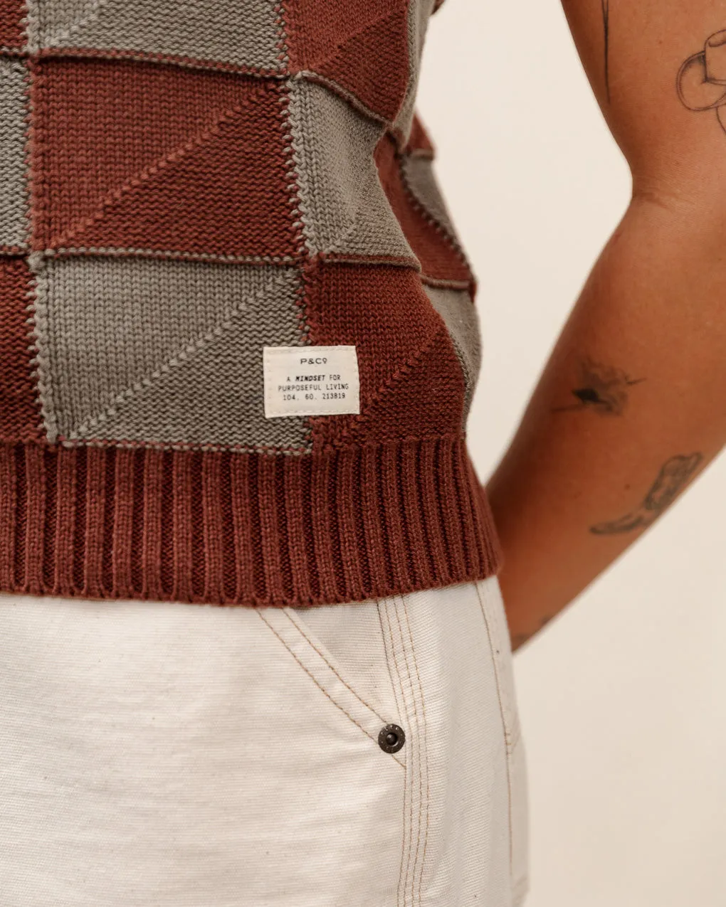 Sparrow Knitted Vest - Olive Checkerboard,Women Tops