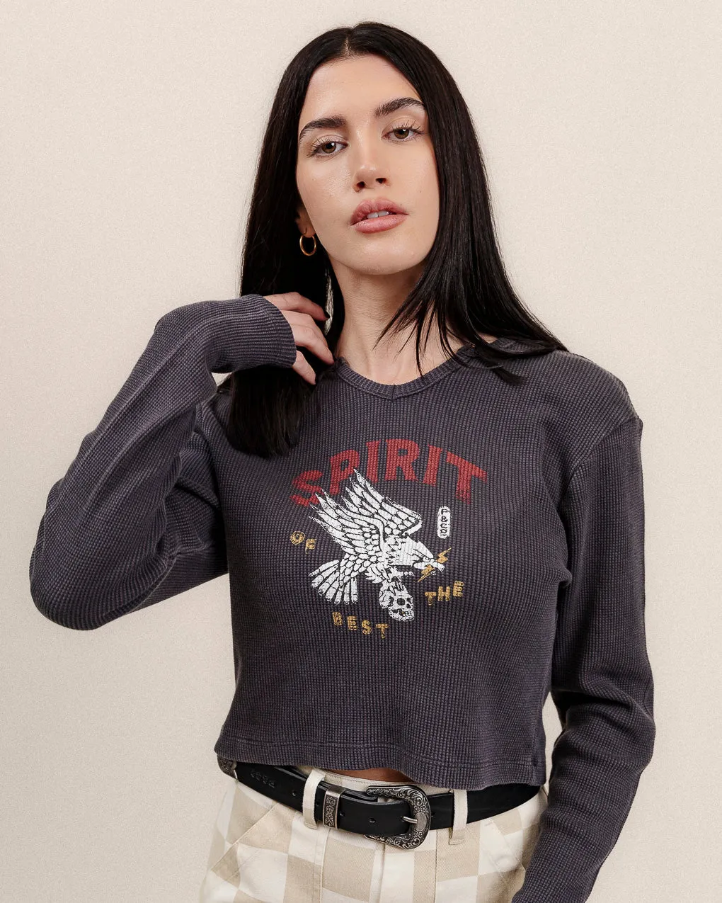 Spirit Waffle Henley - Acid Wash,Women Tops