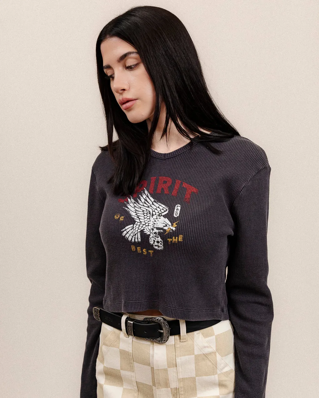 Spirit Waffle Henley - Acid Wash,Women Tops