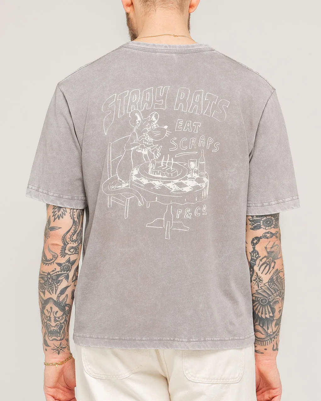 Stray Rats Boxy T-Shirt - Washed Grey,Men Tops