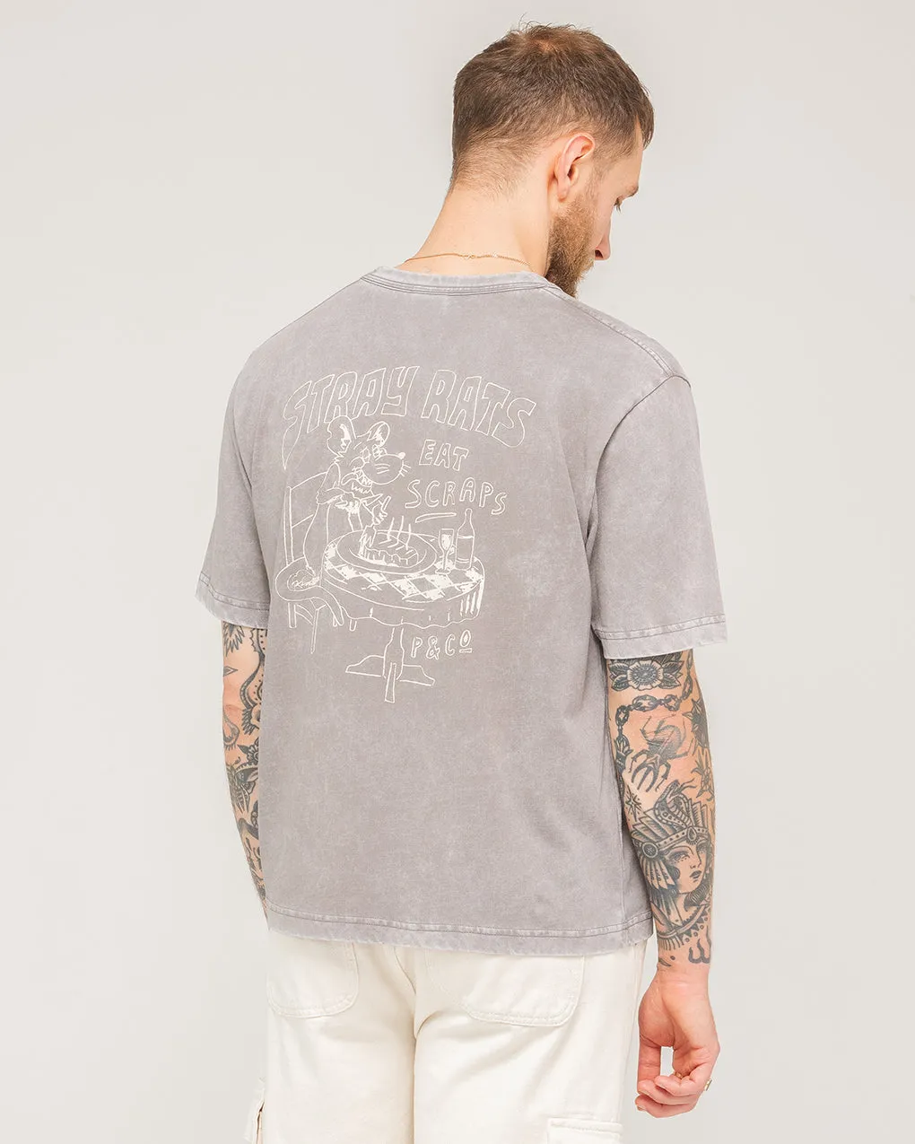 Stray Rats Boxy T-Shirt - Washed Grey,Men Tops