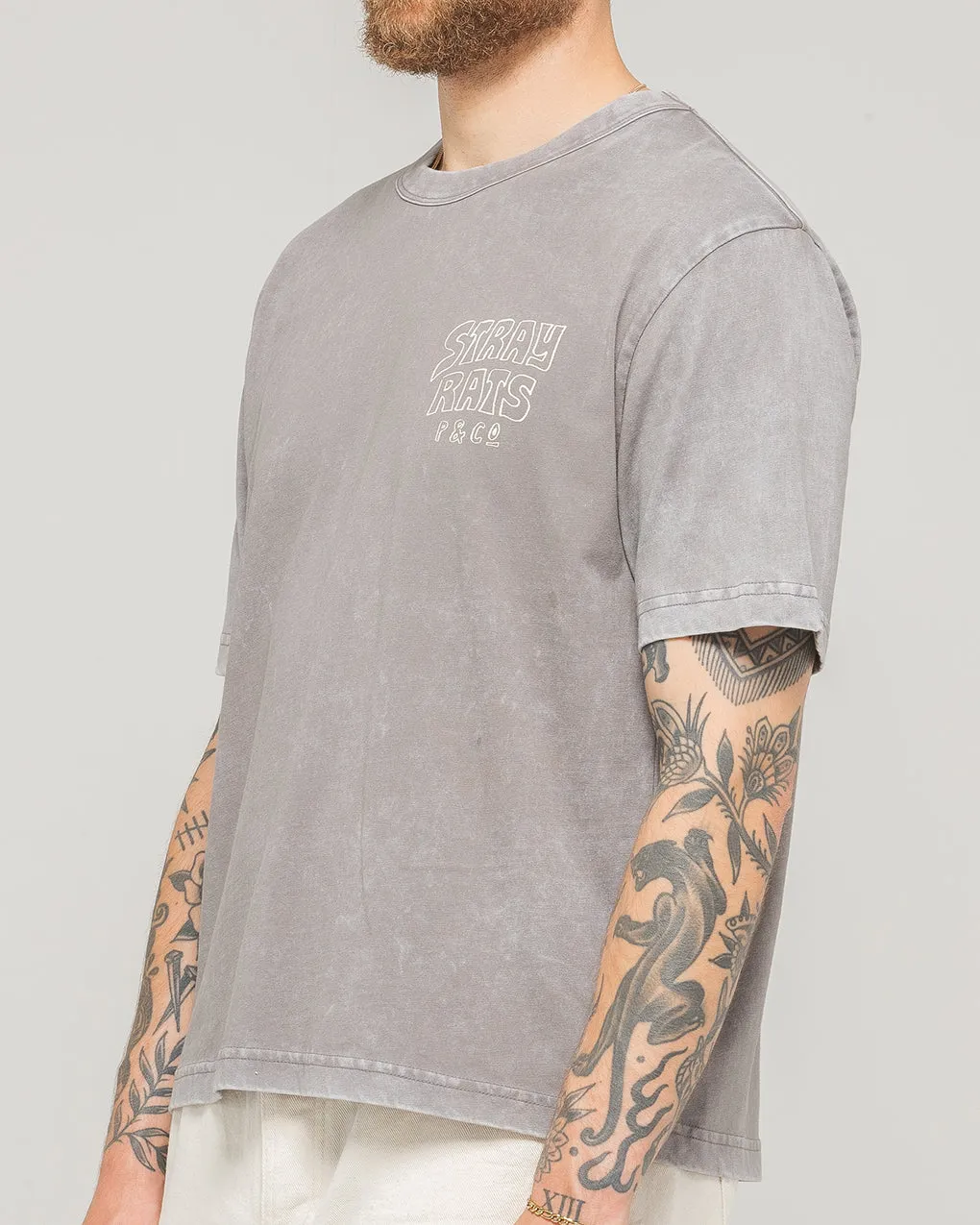 Stray Rats Boxy T-Shirt - Washed Grey,Men Tops