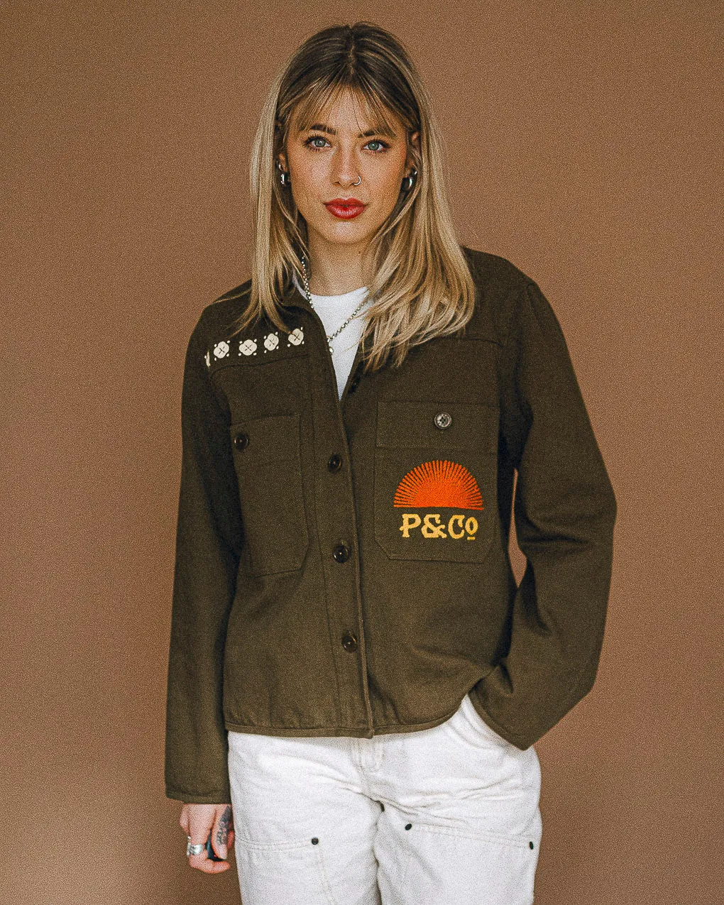 Sunset Work Overshirt - Olive,Women Tops