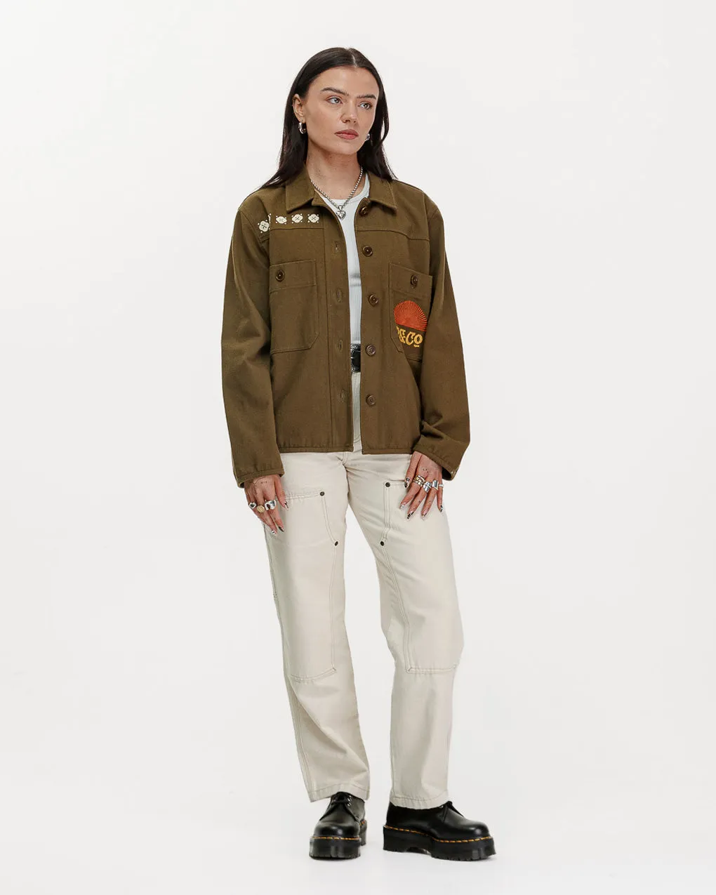 Sunset Work Overshirt - Olive,Women Tops