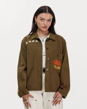Sunset Work Overshirt - Olive,Women Tops