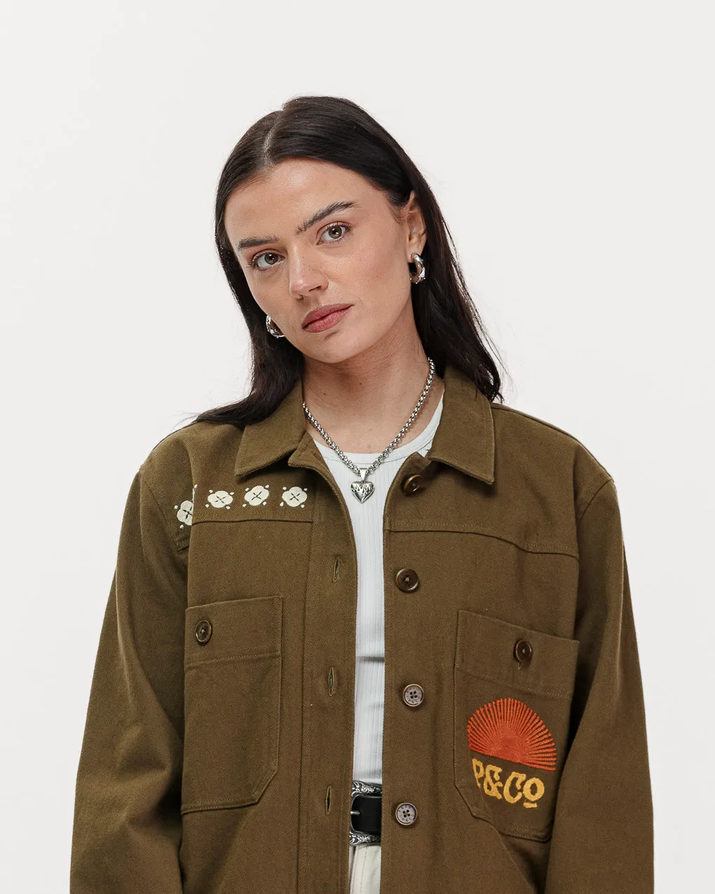 Sunset Work Overshirt - Olive,Women Tops