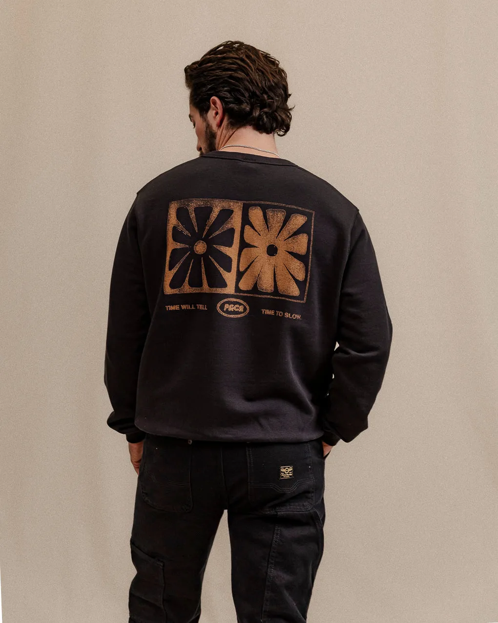 Time Will Tell Sweatshirt - Washed Black,Men Tops