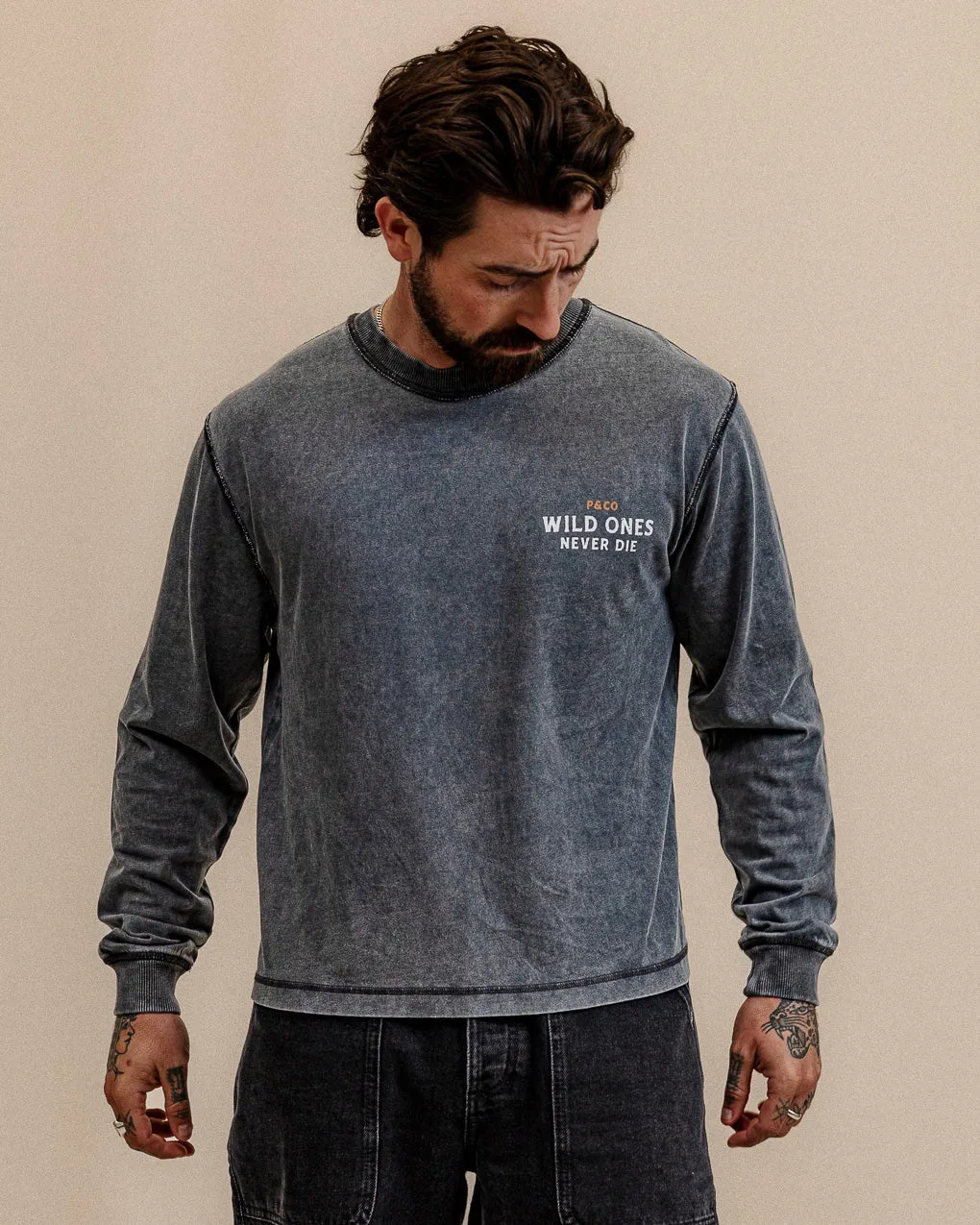Wild Ones Boxy Longsleeve - Acid Wash,Men Tops