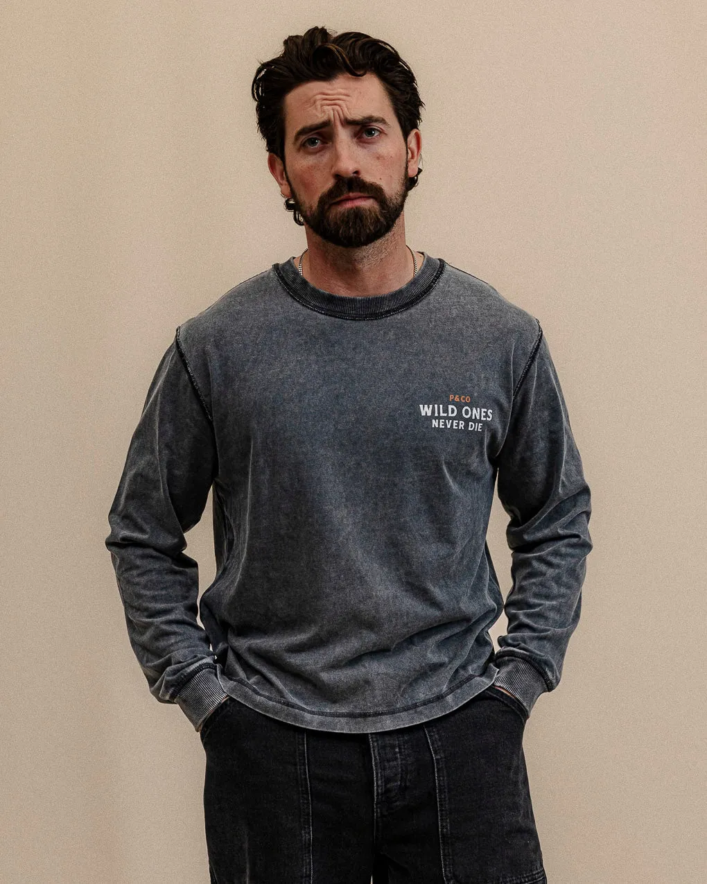 Wild Ones Boxy Longsleeve - Acid Wash,Men Tops