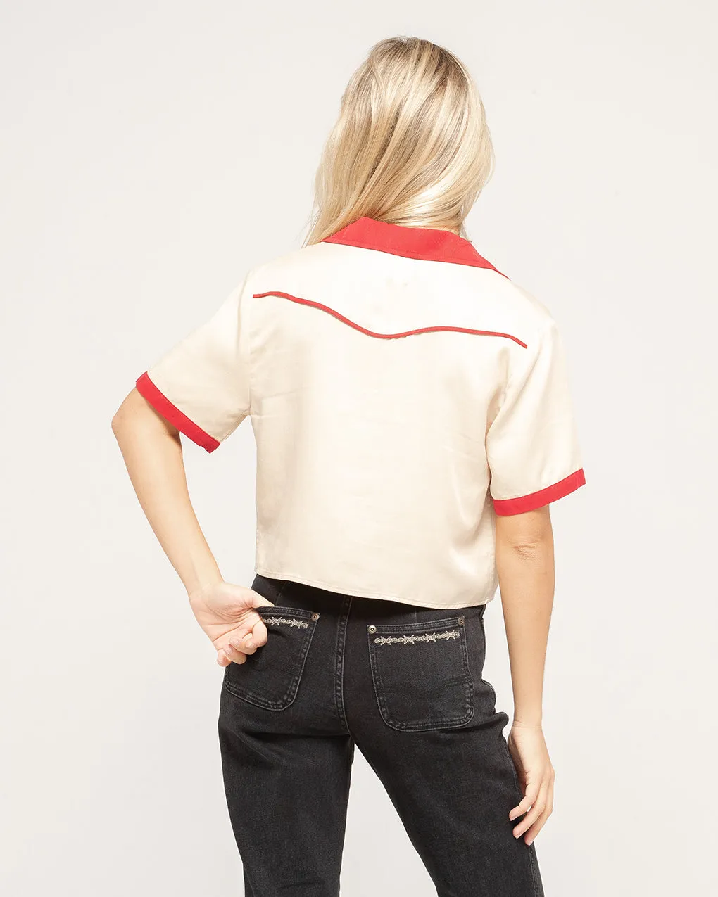 Wildflower Bow-Tie Cropped Shirt - Bone,Women Tops