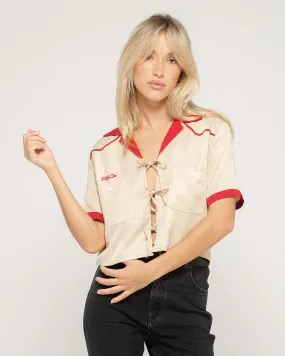 Wildflower Bow-Tie Cropped Shirt - Bone,Women Tops