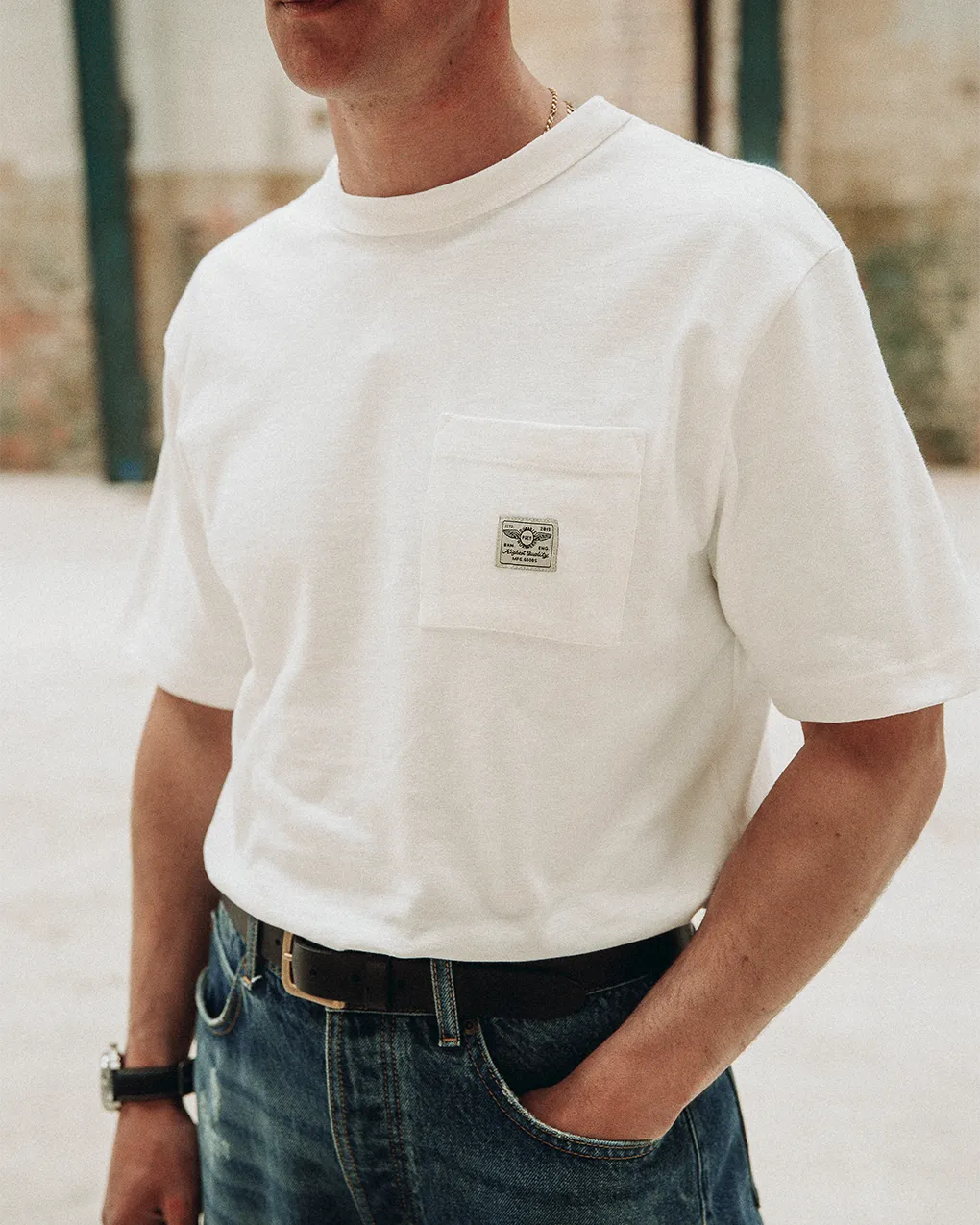 Workwear Slub Pocket T-shirt - Off White,Men Tops