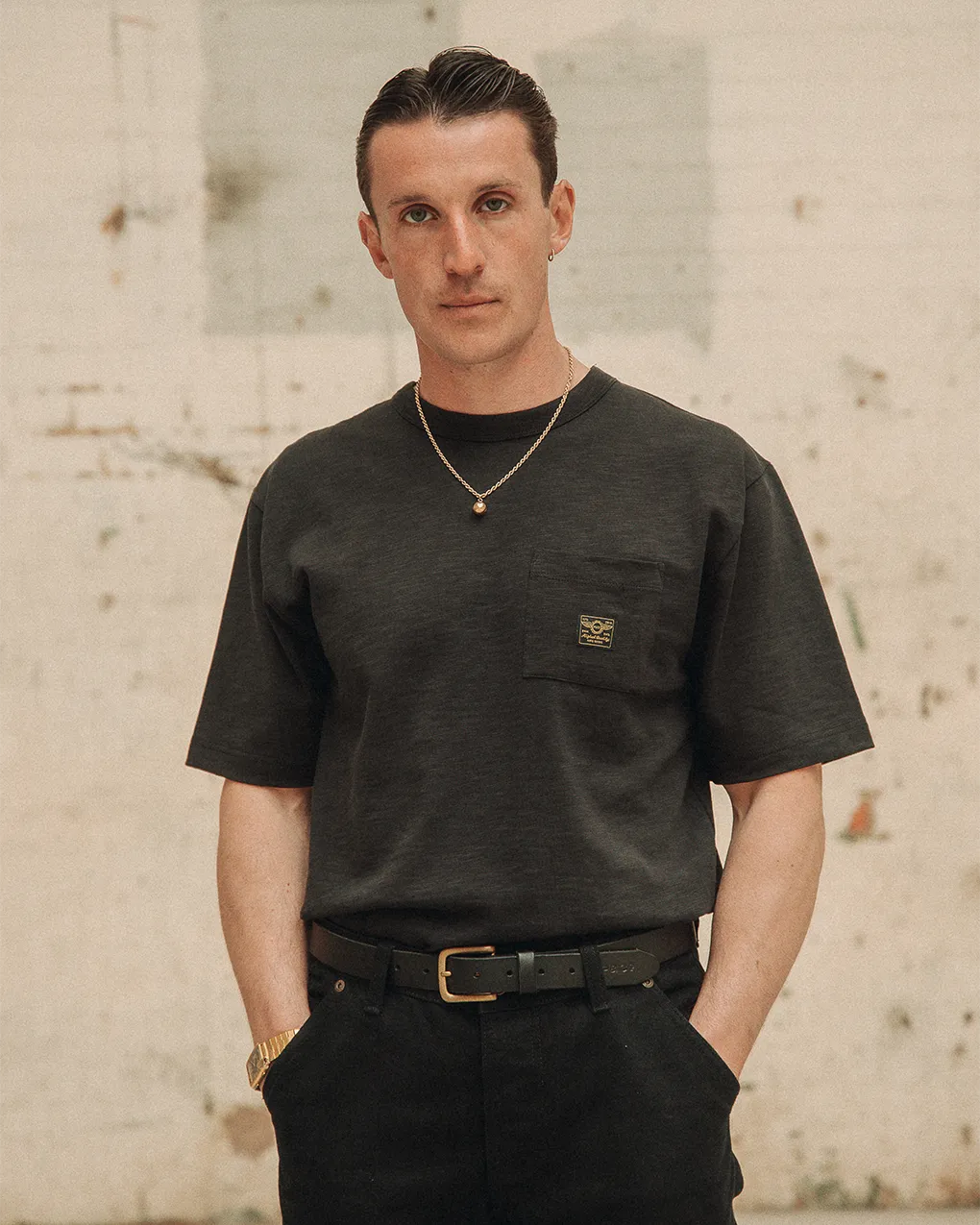 Workwear Slub Pocket T-shirt - Washed Black,Men Tops