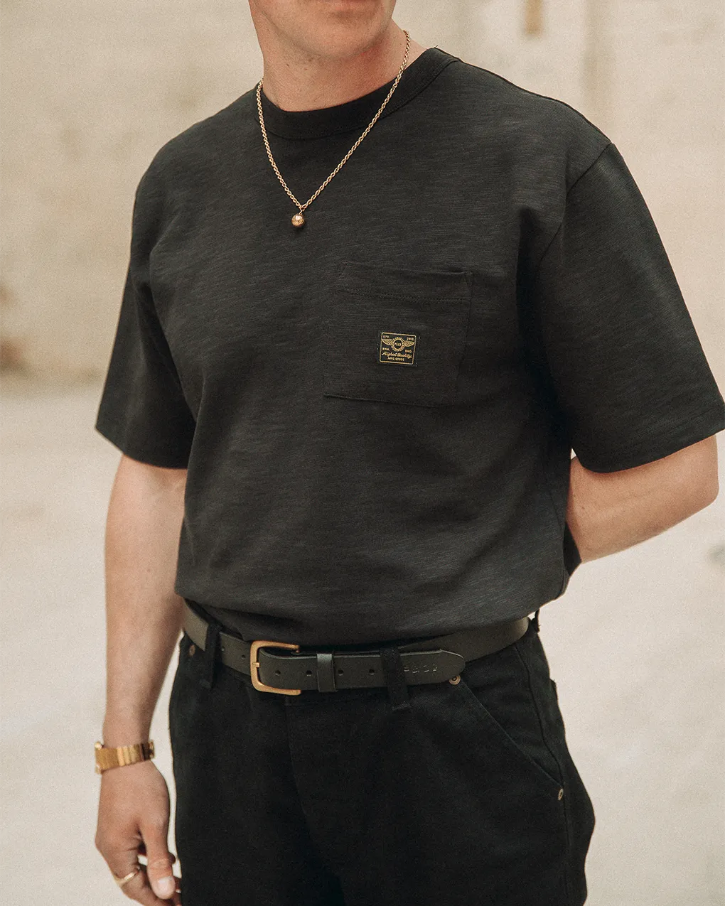 Workwear Slub Pocket T-shirt - Washed Black,Men Tops